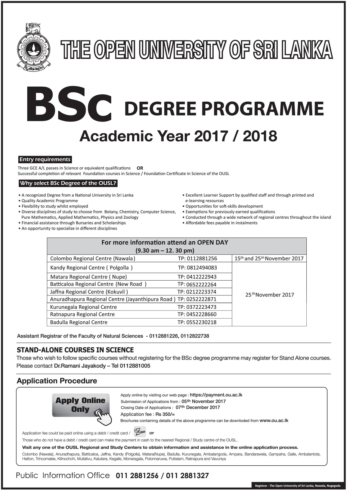 BSc Degree Programme (2017/2018) - The Open University of Sri Lanka